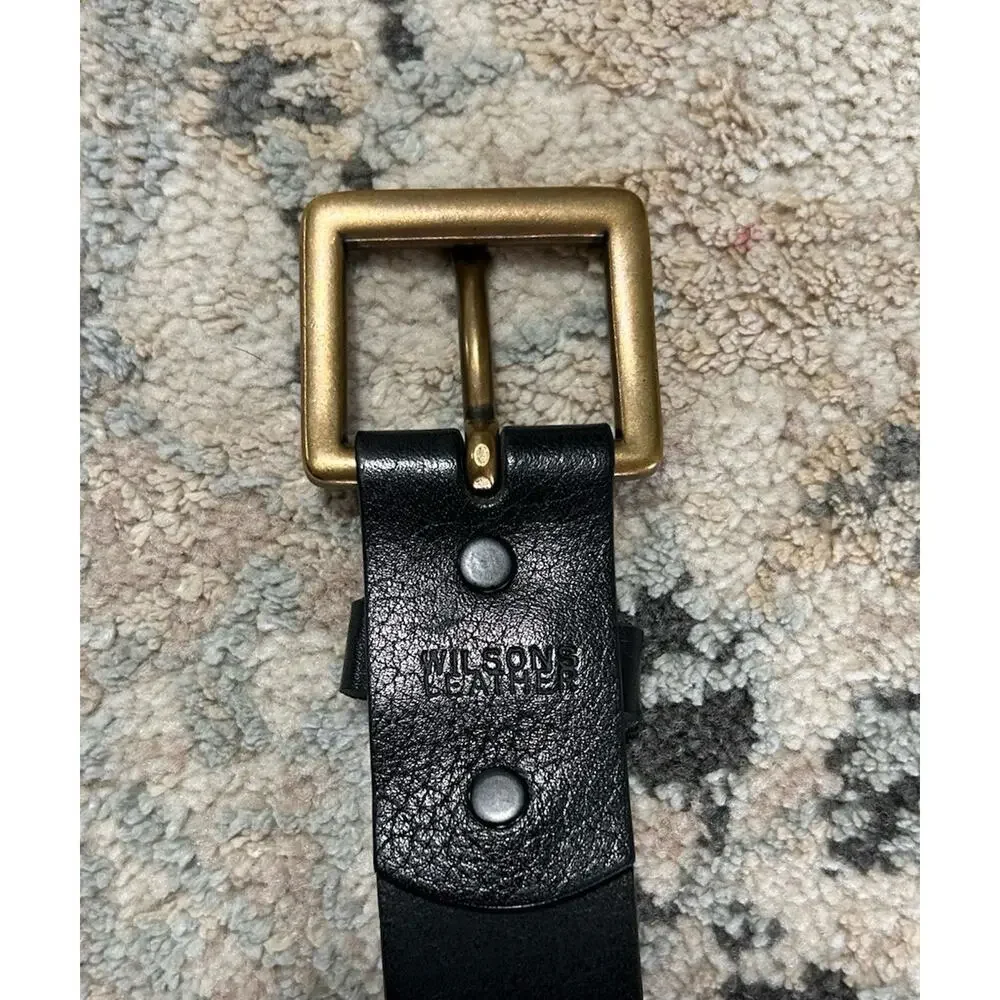 Wilson’s Leather Black Genuine Leather Men’s Belt Brass Gold Buckle Size Medium